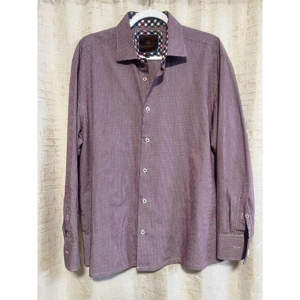 Tattersall London Button Down Mens 17 32/33 Burgundy Check Preppy Heritage Gents